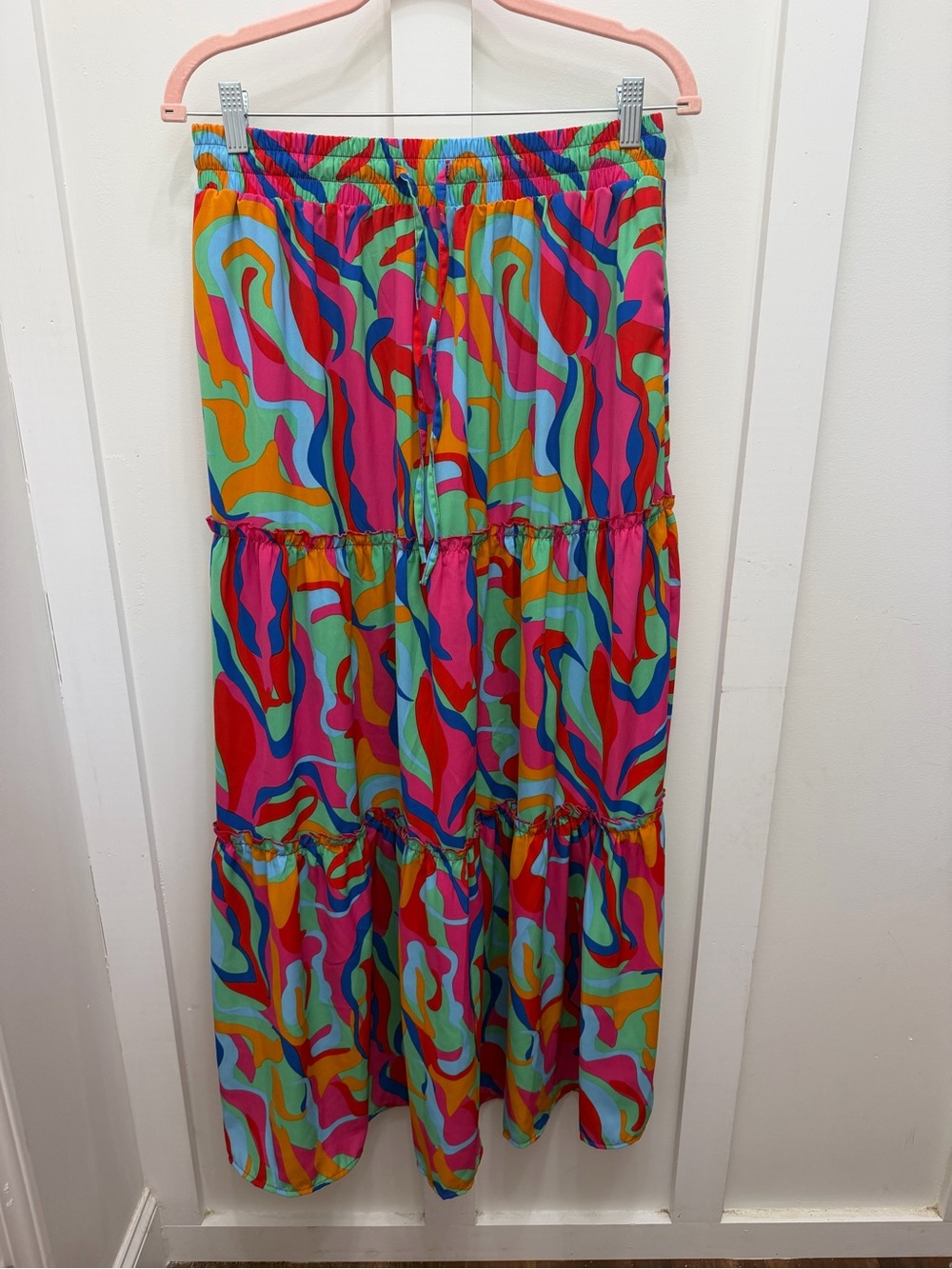 Amazon Multi-Color Abstract Tiered Maxi Skirt